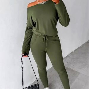 ChicMe off shoulder two piece set OLIVE  (runs small so listing as Medium)